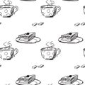 Seamless pattern with cup of tea and cake Royalty Free Stock Photo